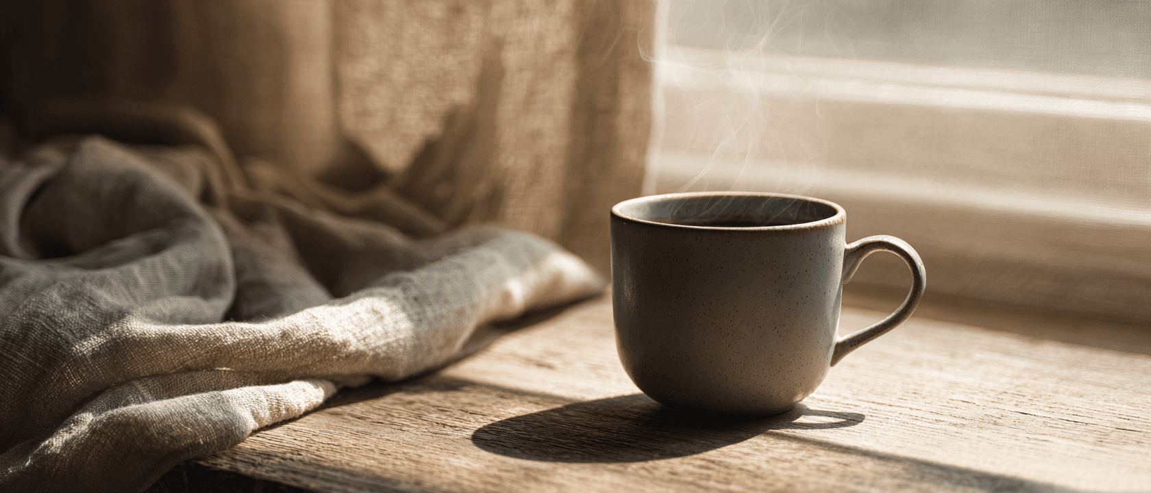 Ruhiger Morgenlicht-Moment mit filtergebrühtem Kaffee, weiche Stimmung für den Tag.